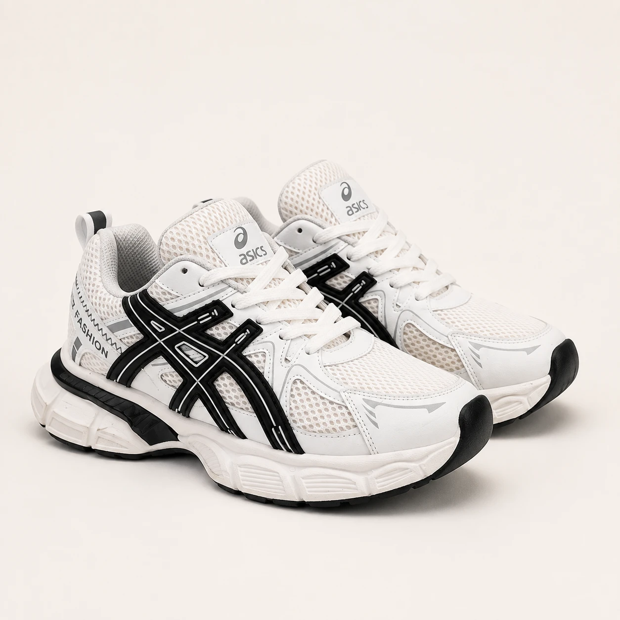 Men's Asics sneakers white black Code 112 Rovan Style view 1 کتونی رانینگ آسیکس مردانه سفید مشکی/کد 112 - تصویر 1