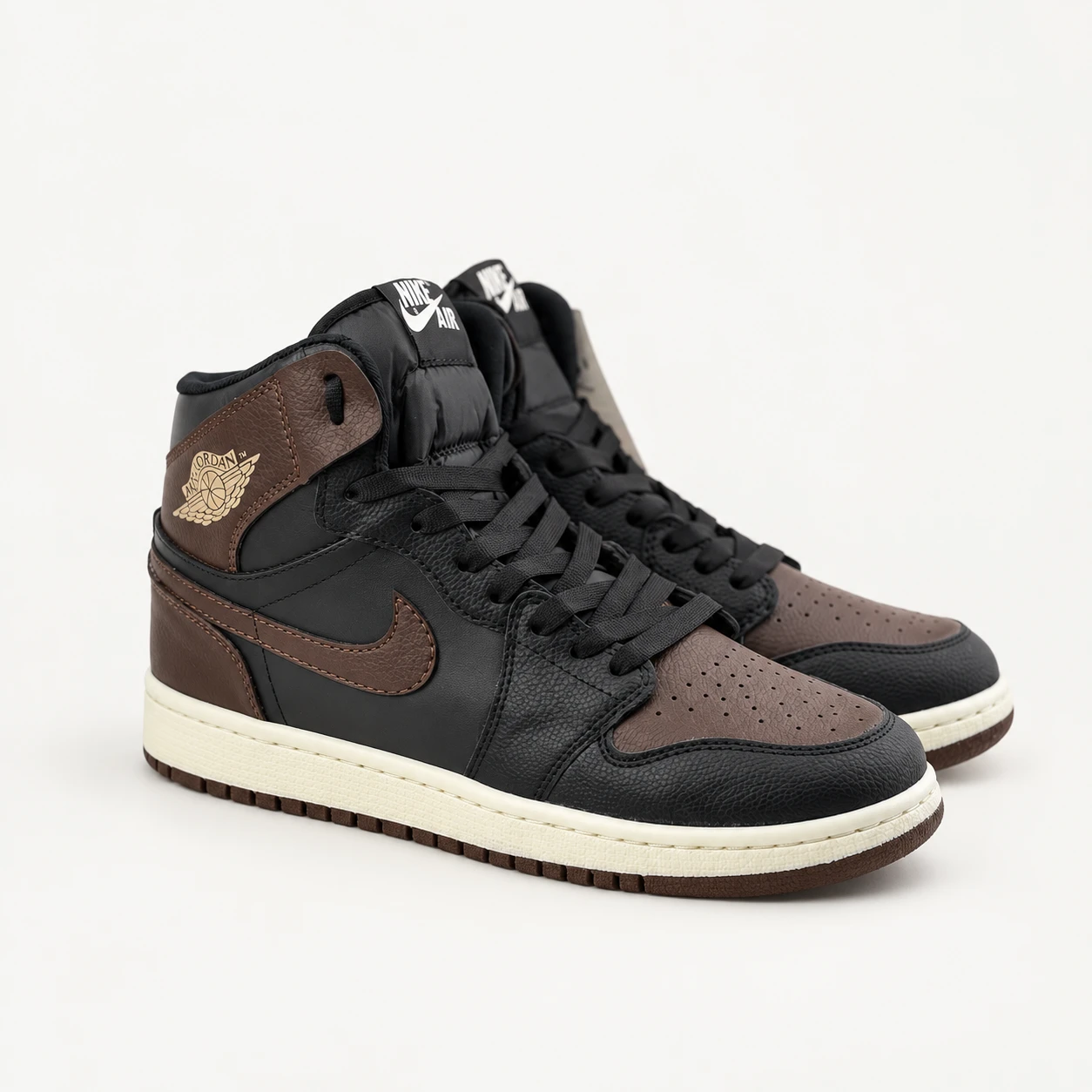 Men's Jordan 1 Mid High-Top Sneakers, Brown and Black Code 173 rovan style view 1 کتونی جردن وان 1 مید ساقدار مردانه رنگ قهوه ای مشکی/کد173 - تصویر 1